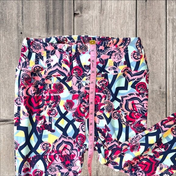 LuLaRoe Blue Red Pink Yellow Black Design Lightweight Leggings Pants Women's OS - Picture 7 of 9